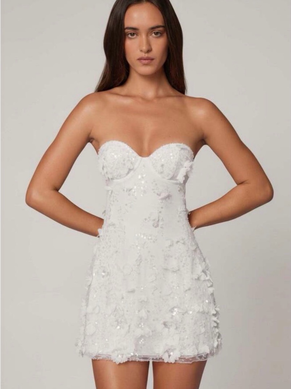 Oh Polly Strapless White Embellished Mini Dress
